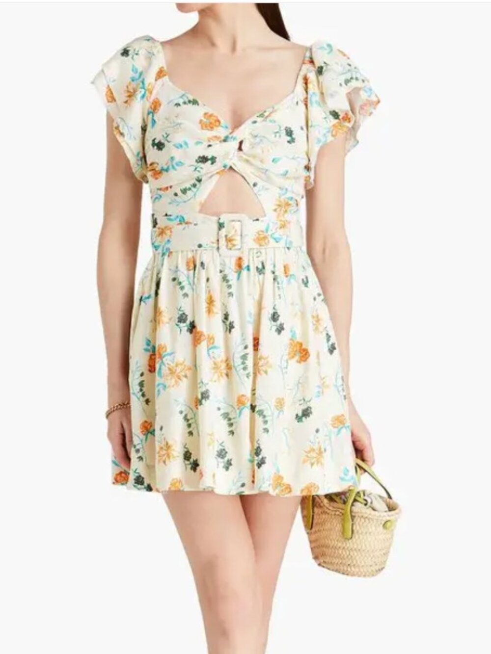 Solid & Striped Renata Floral Linen Mini Dress NWT Medium Cutout Belted